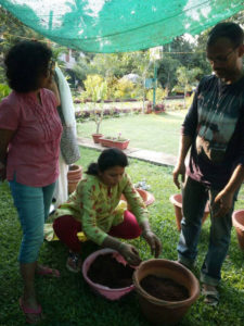 Participants preparing their pots